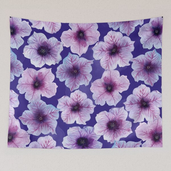 Item preview, Purple and Magenta watercolor flowers on blue background designed and sold by KariSmithDes.