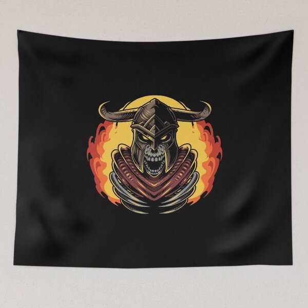 Item preview, Skull with Viking helmet on fire designed and sold by Joncasmiart.
