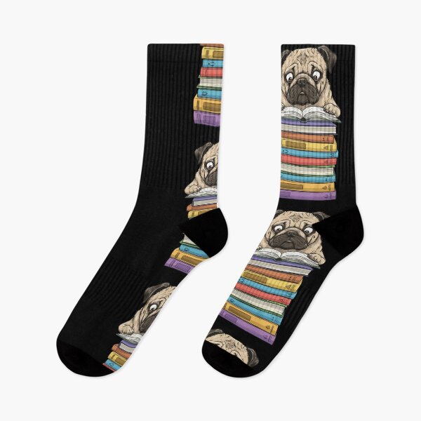 Item preview, Cute Pug Dog Reading On Pile of Books Funny designed and sold by d247.