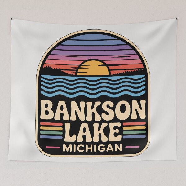 Item preview, Bankson Lake, Michigan Retro Sunset designed and sold by TheOldMittenIllustrated.