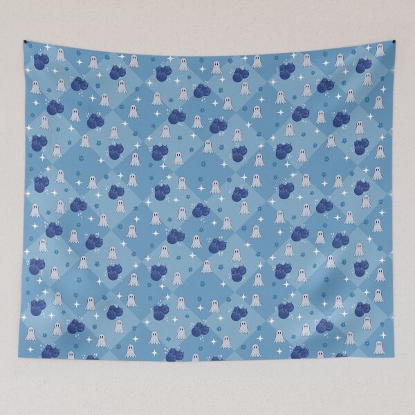 Item preview, Cute Blueberry Ghosts and Daisies pattern  designed and sold by ArtsieArtist.