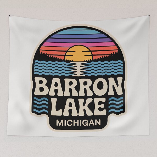 Item preview, Barron Lake, Michigan Retro Sunset designed and sold by TheOldMittenIllustrated.