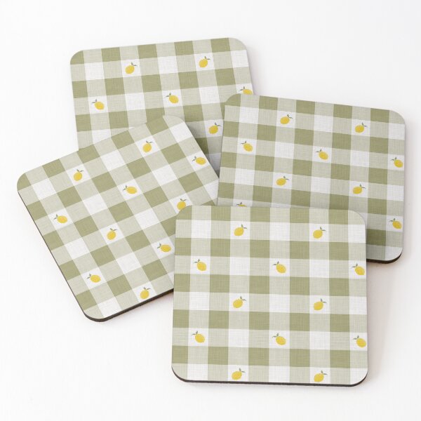 Item preview, Lemons on Olive Avocado Pistachio Green & White Gingham Plaid designed and sold by piptompatternco.