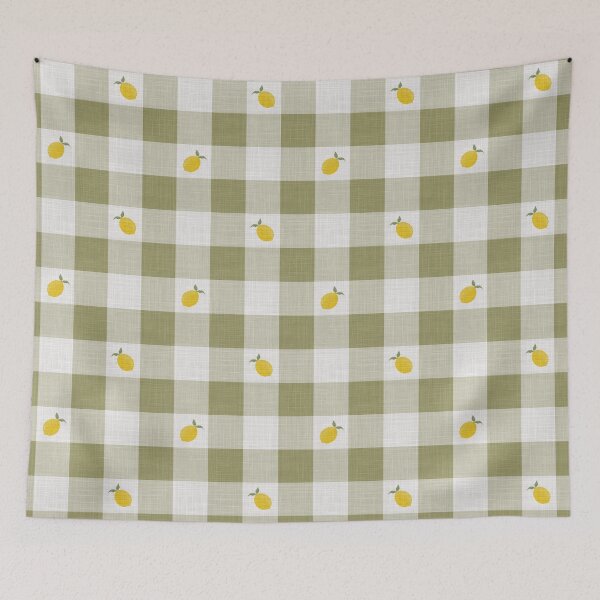 Item preview, Lemons on Olive Avocado Pistachio Green & White Gingham Plaid designed and sold by piptompatternco.