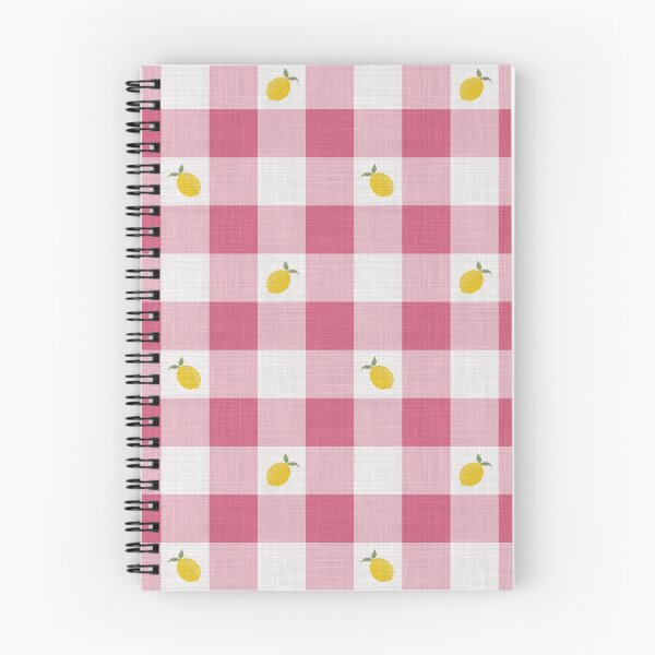 Aperçu de l'œuvre Citrons sur un tissu à carreaux vichy rose vif et blanc créée et vendue par piptompatternco.