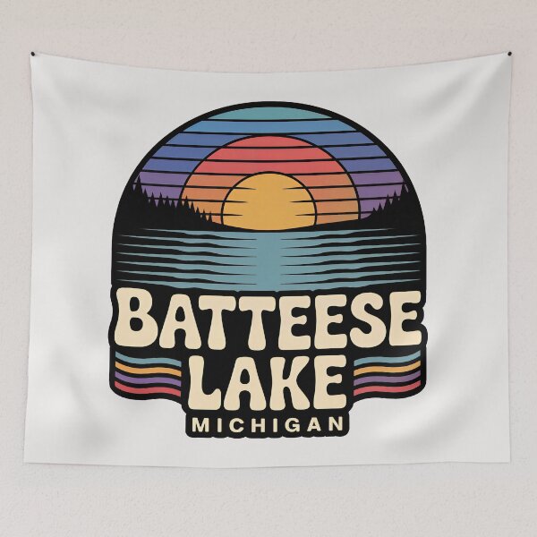 Item preview, Batteese Lake, Michigan Retro Sunset designed and sold by TheOldMittenIllustrated.