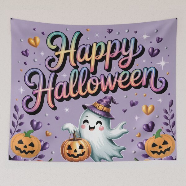 Item preview, Happy Halloween – Cute Ghost and Pumpkin Design designed and sold by SoftStyleStudio ⭐⭐⭐.