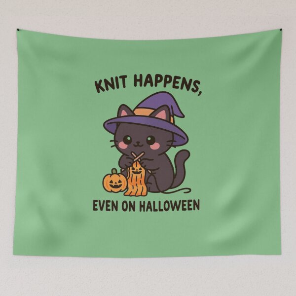 Item preview, Knitting Black Cat Halloween Design – Cozy Witch Gift for Yarn Lovers designed and sold by kakaworld.
