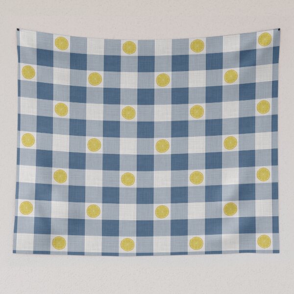 Item preview, Lemon Slices on Dark Navy Blue & White Gingham Plaid designed and sold by piptompatternco.