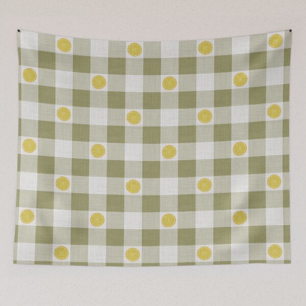 Item preview, Lemon Slices on Olive Avocado Pistachio Green & White Gingham Plaid designed and sold by piptompatternco.