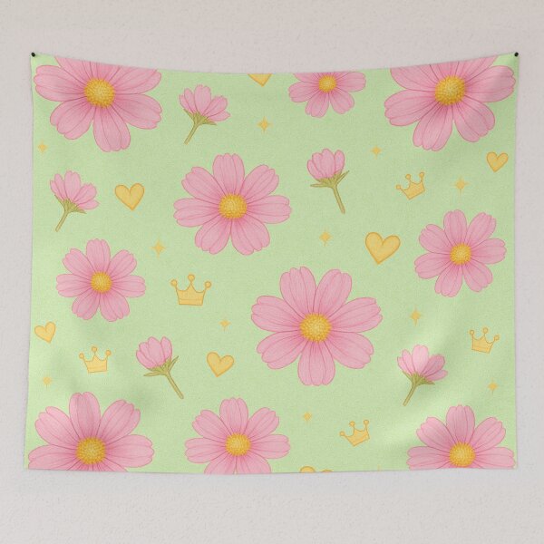 Item preview, Pink Cosmos Floral Pattern - Green designed and sold by HIMEKARI.