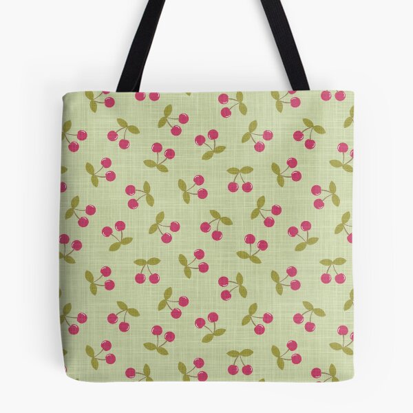 Item preview, Tossed Cherries on Sage Green Linen Look Background designed and sold by piptompatternco.