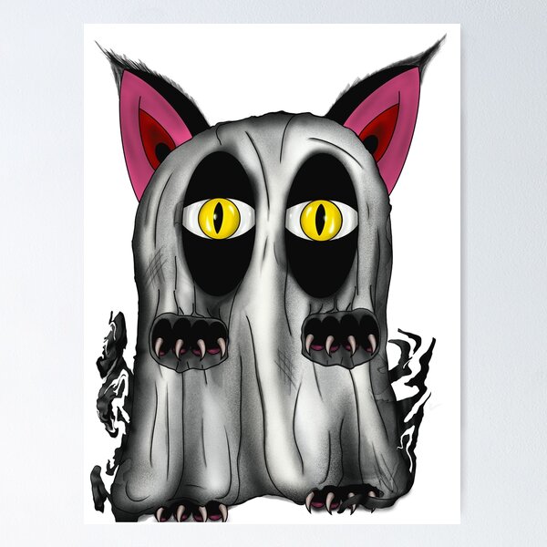 Aperçu de l'œuvre Chaton kawaii effrayant : « Meow-Boo » le chat fantôme créée et vendue par eXo-Designs.