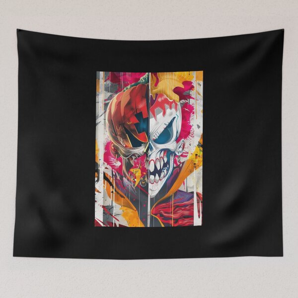 Item preview, AfroNova Halloween Digital Art | Cosmic Graffiti Skeleton & Mask Print | Neon Afrofuturist Wall Decor designed and sold by Blackcanvas444.
