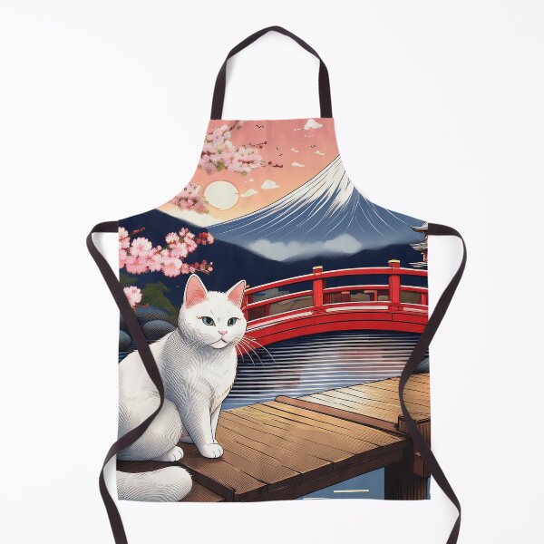 Item preview, white ukiyo-e cat on the red bridge designed and sold by FunkyBeaver.