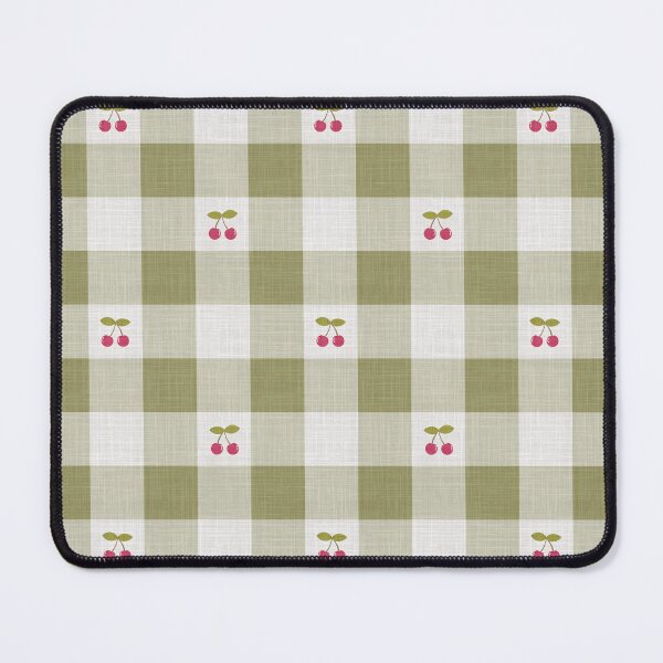 Item preview, Cherries on Olive Avocado Pistachio Green & White Gingham Plaid designed and sold by piptompatternco.