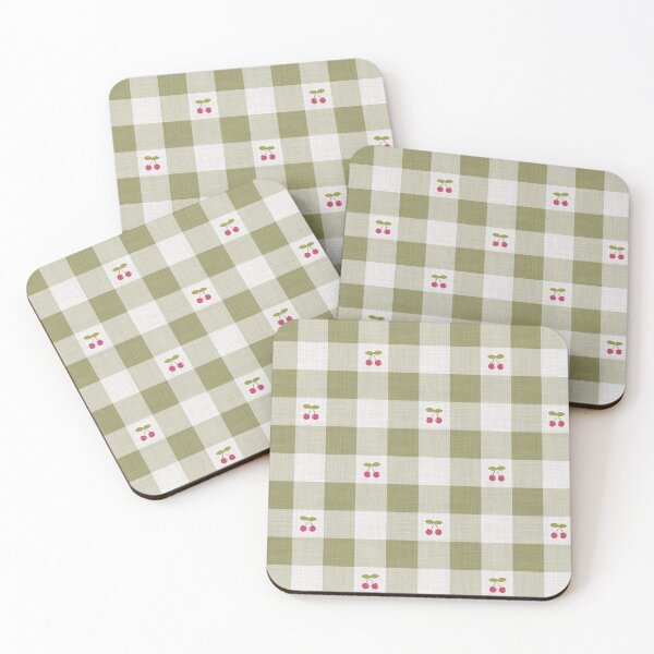 Item preview, Cherries on Olive Avocado Pistachio Green & White Gingham Plaid designed and sold by piptompatternco.