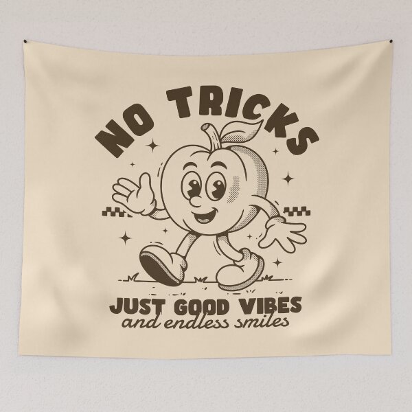 Item preview, No Tricks Just Good Vibes – Retro pumpkin Mascot Vintage Cartoon Style designed and sold by adipra.