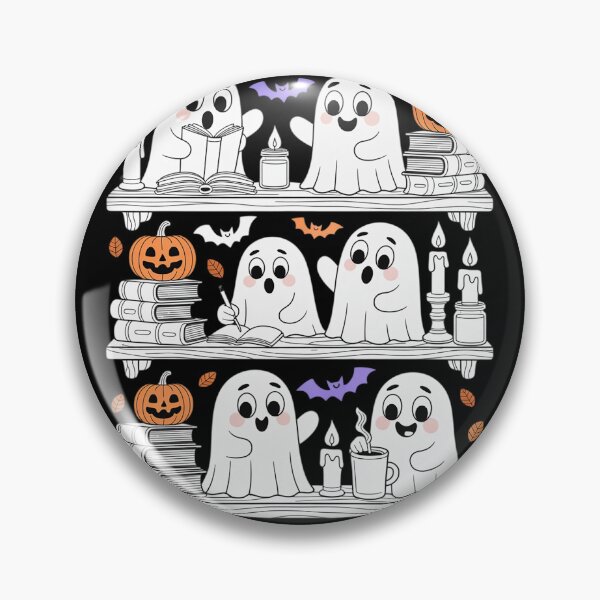 Item preview, Ghosts Reading Book Halloween Bookshelf Spooky Library  designed and sold by KonstanKoraner.