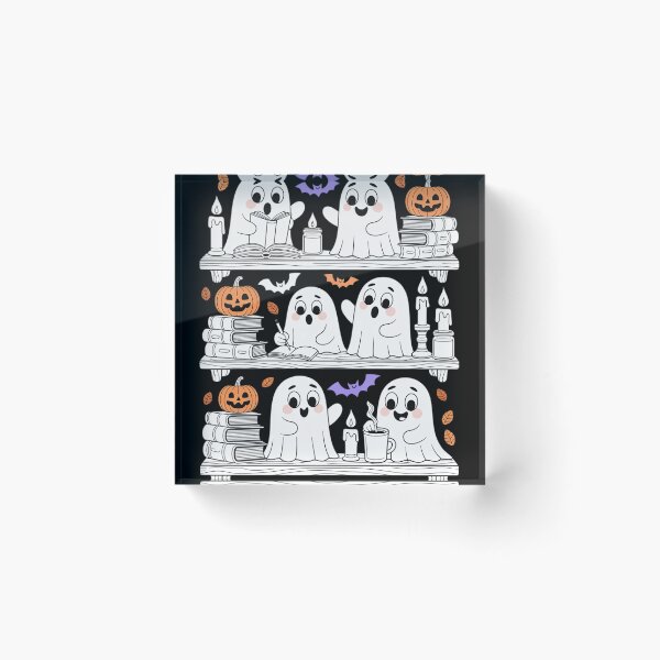 Item preview, Ghosts Reading Book Halloween Bookshelf Spooky Library  designed and sold by KonstanKoraner.