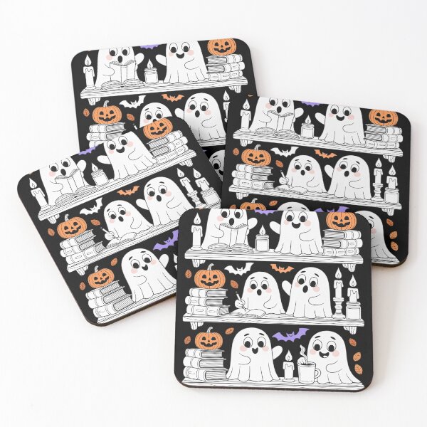 Item preview, Ghosts Reading Book Halloween Bookshelf Spooky Library  designed and sold by KonstanKoraner.