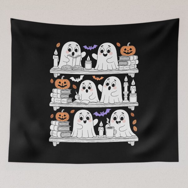 Item preview, Ghosts Reading Book Halloween Bookshelf Spooky Library  designed and sold by KonstanKoraner.