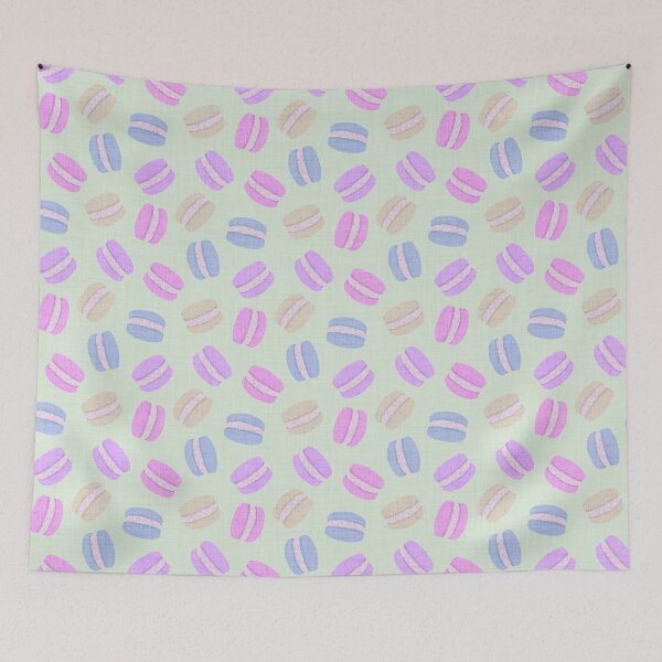 Item preview, Tossed Macarons in Pastel Shades on Soft Green Linen Look Background designed and sold by piptompatternco.