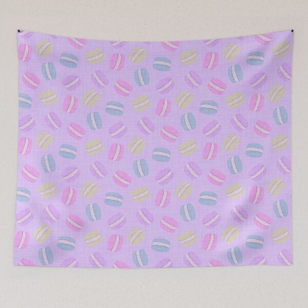 Item preview, Tossed Macarons in Pastel Shades on Soft Lavender Mauve Lilac Linen Look Background designed and sold by piptompatternco.