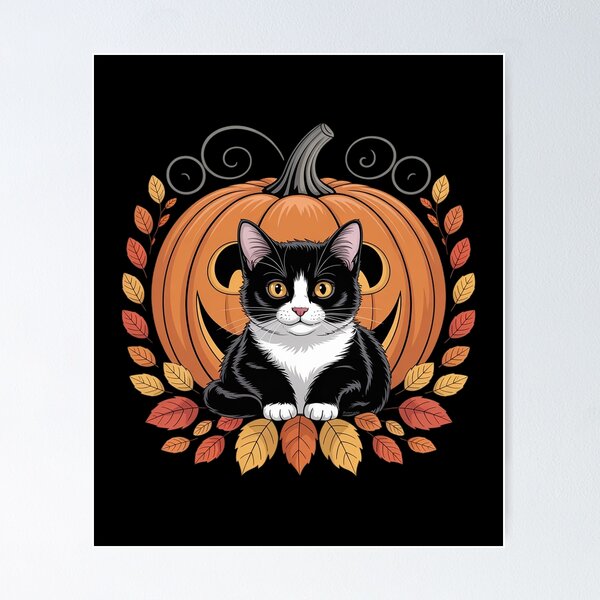 Item preview, Tuxedo Cat Halloween Lazy Costume Autumn Fall Wreath  designed and sold by KonstanKoraner.