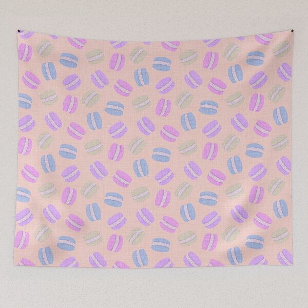 Item preview, Tossed Macarons in Pastel Shades on Soft Pale Peach Apricot Linen Look Background designed and sold by piptompatternco.