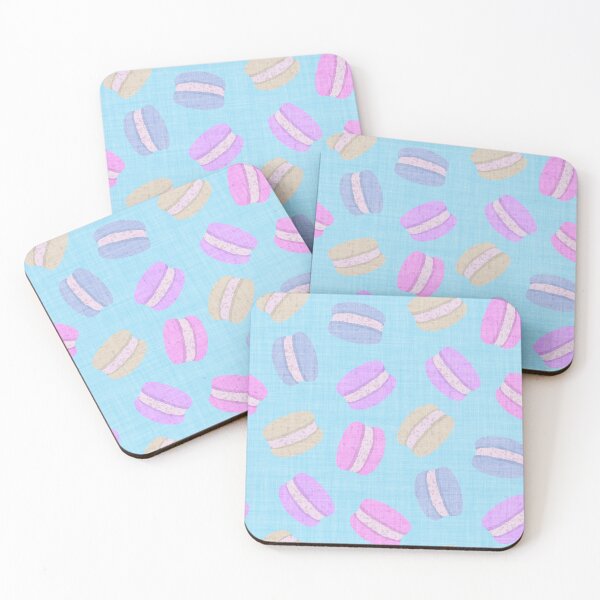 Item preview, Tossed Macarons in Pastel Shades on Aqua Turquoise Blue Linen Look Background designed and sold by piptompatternco.