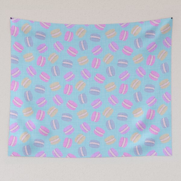 Item preview, Tossed Macarons in Pastel Shades on Aqua Turquoise Blue Linen Look Background designed and sold by piptompatternco.