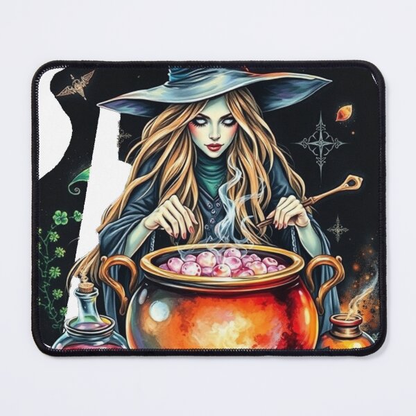 Item preview, Enchanting Witch Brewing Magical Potion in Bubbling Cauldron - Halloween Witchy Art Fantasy Illustration designed and sold by EllDAV777.