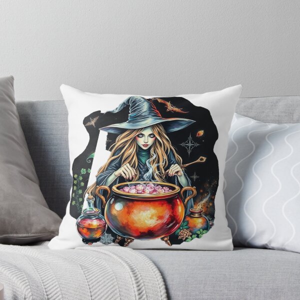 Item preview, Enchanting Witch Brewing Magical Potion in Bubbling Cauldron - Halloween Witchy Art Fantasy Illustration designed and sold by EllDAV777.