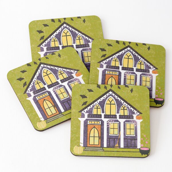 Item preview, Cute Witchy Haunted Halloween Cottage with Cauldron, Pumpkins and Bats designed and sold by Christina Anderson.