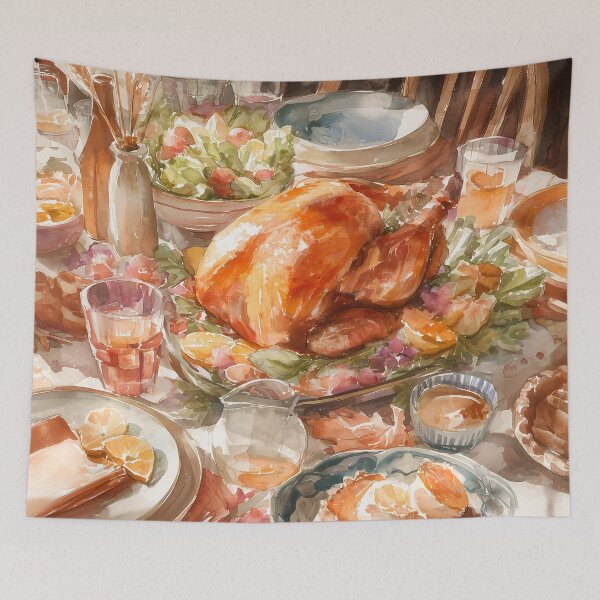Item preview, Harvest Warmth: Watercolor Thanksgiving Table designed and sold by ArgentoArt.