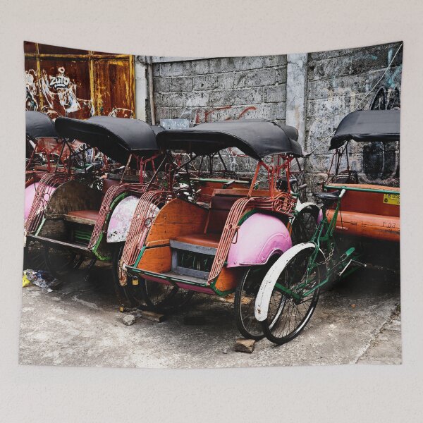 Item preview, Traditional becaks lined up beneath the city's worn walls designed and sold by franck380.