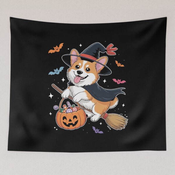 Item preview, Corgi Cosplay Witch On Broomstick Halloween Owner Kids  designed and sold by BeetleMalon.
