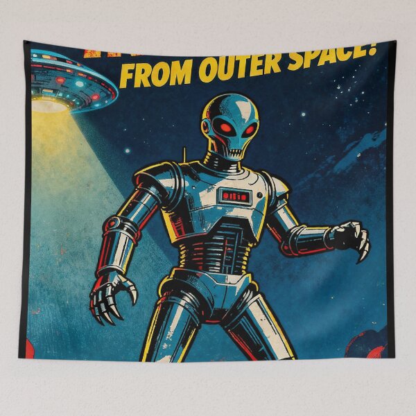 Item preview, Robot Invasion Retro Poster designed and sold by OniricaDesign.