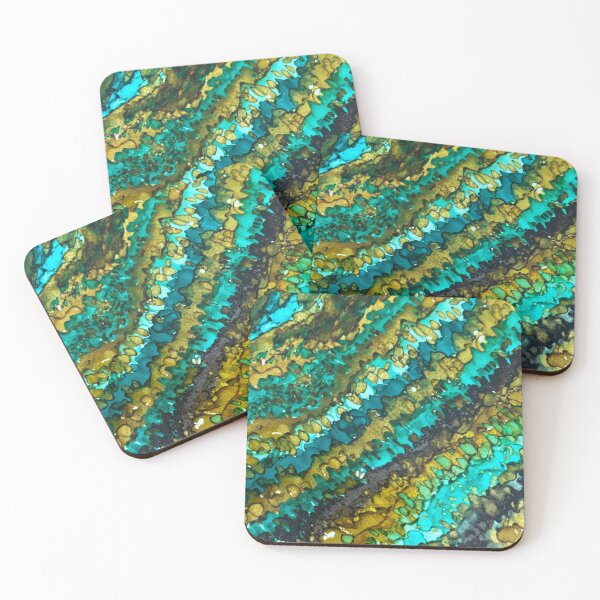 Item preview, Green Teal Yellow Black Alcohol Ink Print designed and sold by Something Good Here.