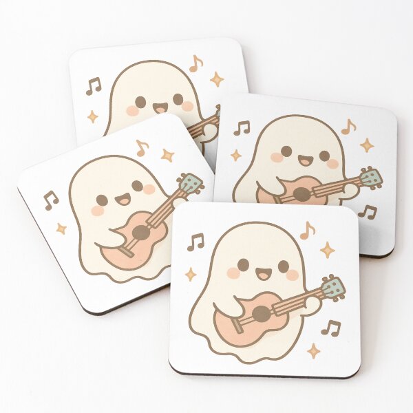 Item preview, Cute Ghost Playing Guitar with Musical Notes designed and sold by ArtSparkCo.