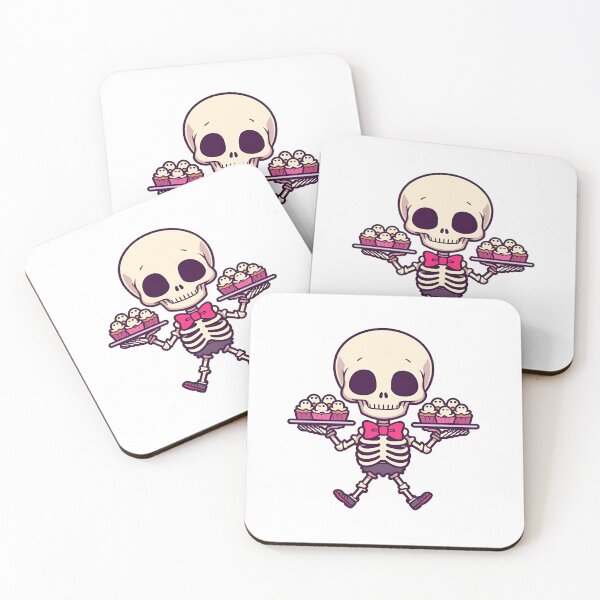 Item preview, Cute Skeleton with Cupcakes – Kawaii Halloween Baking Illustration designed and sold by ArtSparkCo.