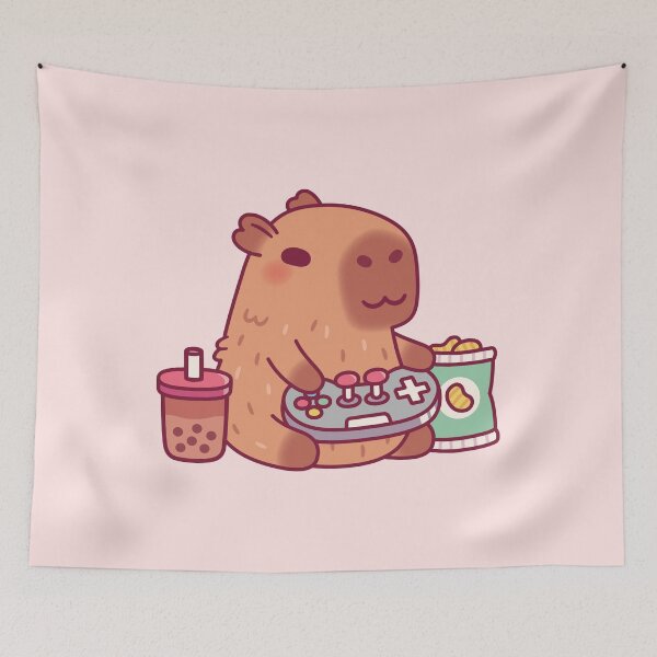 Item preview, Cute Capybara Playing Video Games With Boba And Chips designed and sold by rustydoodle.