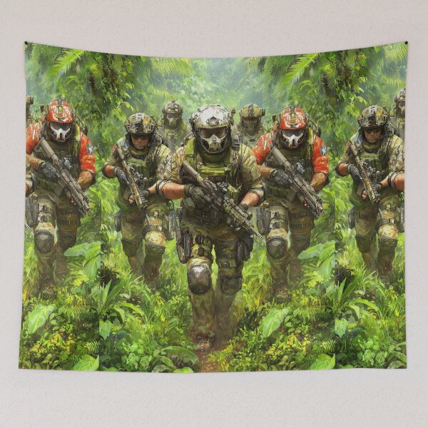 Item preview, Elite squad of soldiers patrols through the dense jungle. designed and sold by Piotrek0001.