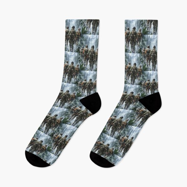 Item preview, Soldiers in winter camouflage trek through a snowy forest. designed and sold by Piotrek0001.
