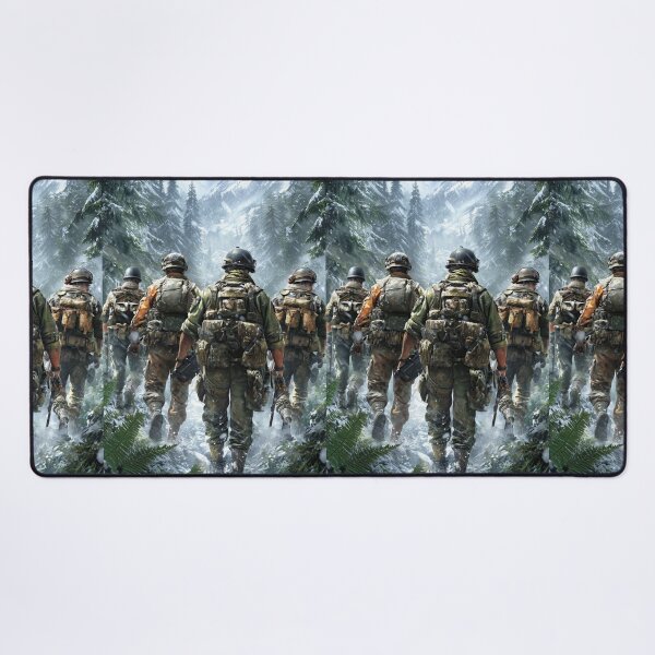 Item preview, Soldiers in winter camouflage trek through a snowy forest. designed and sold by Piotrek0001.