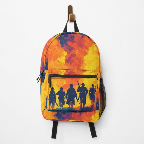 Item preview, Five soldiers in helmets march across the colorful battlefield. designed and sold by Piotrek0001.