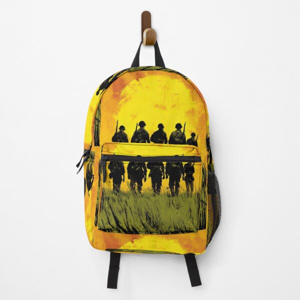 Item preview, Silhouettes of five soldiers walking through a sunset field. designed and sold by Piotrek0001.