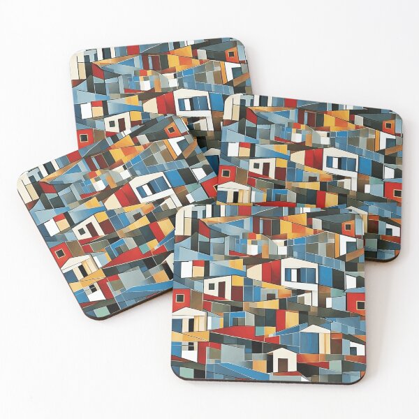 Item preview, Abstract Cubistic Pattern of Colorful Houses | Abstract Art | Cubism | Color Art designed and sold by UnhingedBird.