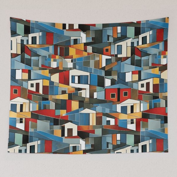 Item preview, Abstract Cubistic Pattern of Colorful Houses | Abstract Art | Cubism | Color Art designed and sold by UnhingedBird.